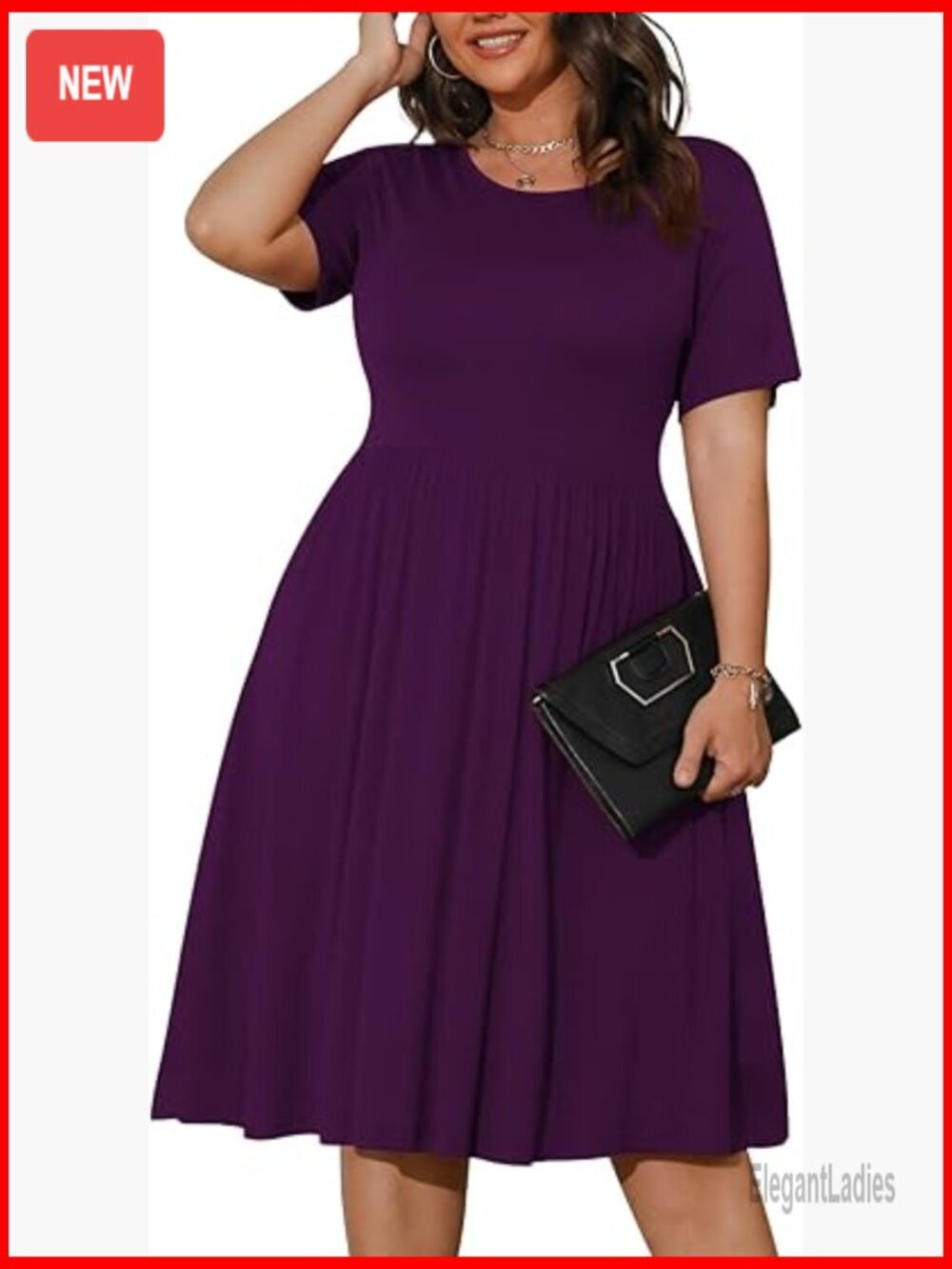 Plus Size Knee Length Empire Waist Swing Dress with Pockets